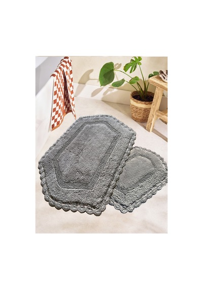 Exgena Gri 2li %100 Pamuklu Banyo Paspas Seti 60x90 Cm 40x60 Cm Gri