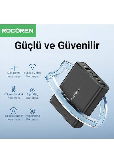 Rocoren 60w 3 Type-c Ve 3 Usb-a 6 Portlu Şarj Cihazı Masaüstü Şarj İstasyonu