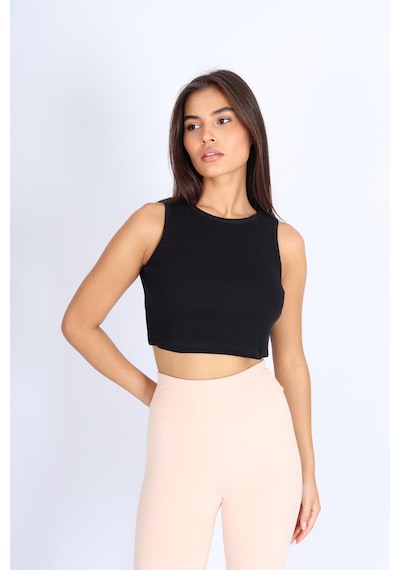 Soft&Basic Kadın Siyah Basic Halter Yaka Esnek Biyeli Kaşkorse Kumaş Crop Top Body Atlet Siyah