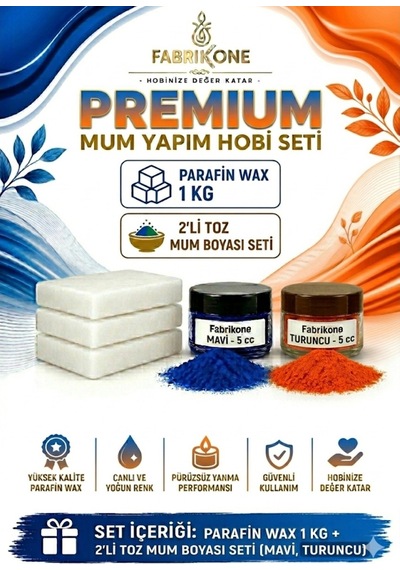 Premium Mum Yapım Hobi Seti - Parafin Wax 1 Kg - 2'li Toz Mum Boyası Seti - Mavi, Turuncu Bkfabpw1kg2mt Karışık