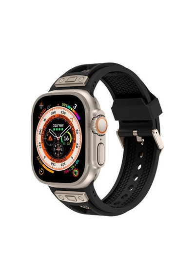 Apple Watch Ultra 49mm Uyumlu Krd-117 Hava Alabilen Delikli Metal Süslemeli Desenli Silikon Kordon - T