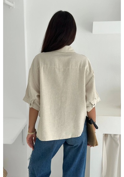 Asprin Fashion Yıkamalı Keten Gömlek Natur Natural