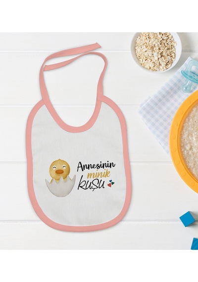 Bk Kids Annesinin Minik Kuşu Tasarımlı Pembe Bebek Mama Önlüğü Pembe
