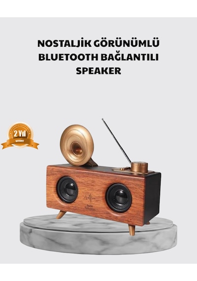 Nostaljik Gramofon Bluetooth Hoparlör - Fm Radyo + Usb + Sd Kart Destekli