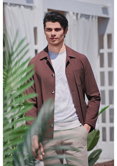 İmza Kahverengi Berberi Yaka Slim Fit Esnek Mont 1007260154 Koyu Kahverengi