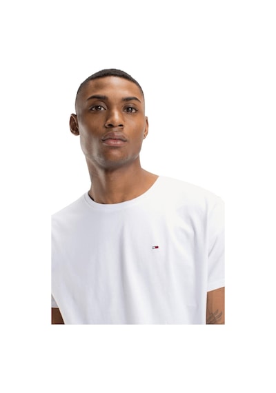 Tommy Jeans Marka Logolu Erkek Beyaz T-shirt Dar Kalıp Organik Pamuk Yazlık-7305 Beyaz