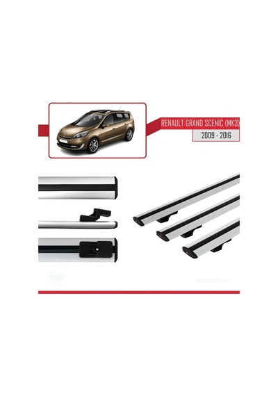 Renault Grand Scenic Mk3 2009-2016 Arası İle Uyumlu Basic Model Ara Atkı Tavan Barı Gri 3 Adet
