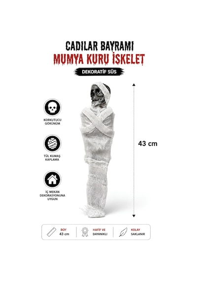 Mumya Kuru İskelet Dekor 43 Cm Halloween Cadılar Bayramı Parti Malzemesi