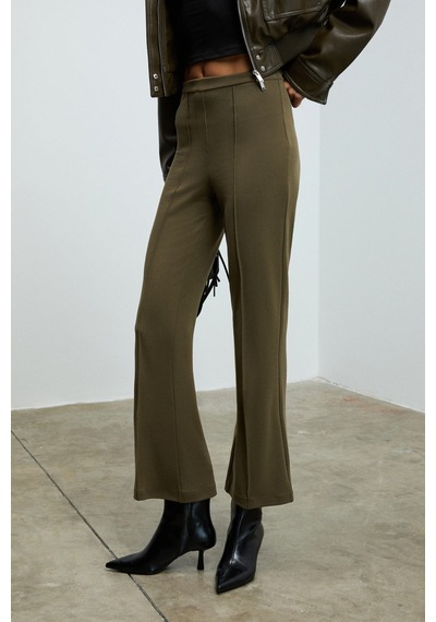 Grımelange KALYYSIA Kadın Yüksek Bel Geniş Paçalı Slim Fit Haki Pantolon