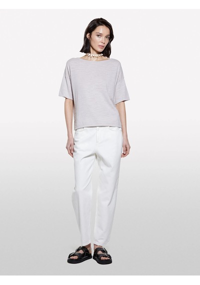 Sisley Keten Karışımlı Bisiklet Yaka Oversize T-shirt Kadın Gri T-shirt - 325p105gm106h