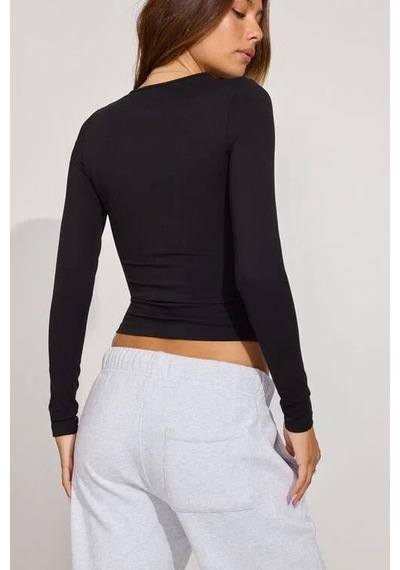 Seeh Siyah Bisiklet Yaka Basic Uzun Kollu Body Sh142