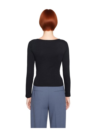 Frm Kadın Moda Şık Üst Giyim Crop Kayık Yaka Slim Kalıp Örme Pamuklu siyah