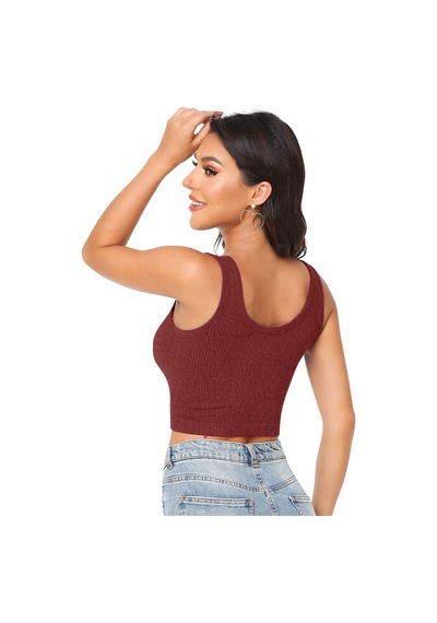 Liona Kadın U Yaka Melanj Bordo Renk Crop Top Bluz Atlet 001