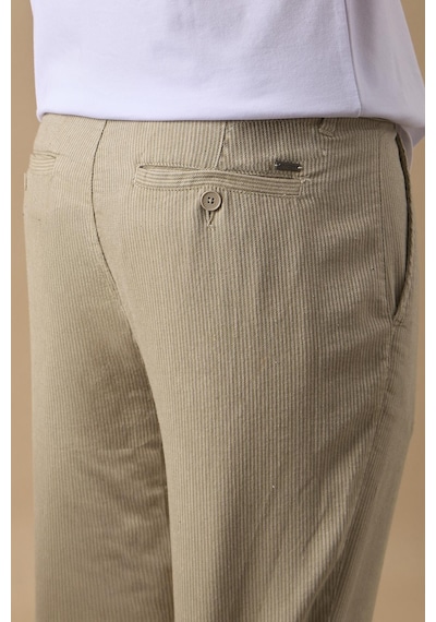 Braccas Erkek Haki Slim Fit Keten Karışımlı Çizgili Pantolon Haki