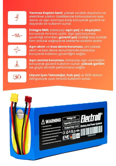 Onvo Mx-01 Uyumlu Batarya Yüksek Kapasite 48v 15.000mah Elektrikli Scooter Bataryası Çok Renkli