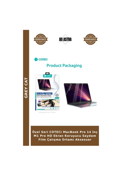 Özel Seri Coteci Macbook Pro 14 İnç M1 Pro Hd Ekran Koruyucu Saydam Film Çalışma Ortamı Aksesuar