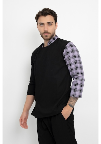 Lila Ekose Desenli Aşçı Şef Ceket Aşçı Uniforma Chef Ceket Personel Kıyafeti Siyah