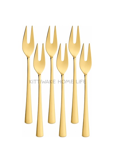 6 Lı Gold Limon Ve Fondü Çatalı 11 Cm Paslanmaz Çelik Mini Servis Çatalı Takımı