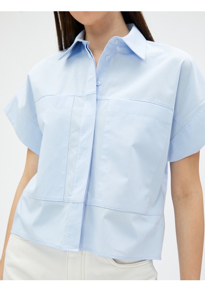 Koton Crop Poplin Gömlek Kısa Kollu Pamuklu Mavi 3sak60018pw Mavi