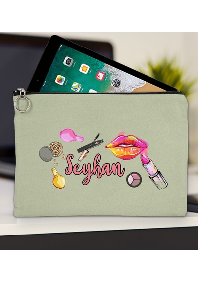Bk Gift Kişiye Özel İsimli-4 Mint Yeşili Tablet Çantası 30x21cm, Ipad Çantası, Baskılı Tablet Kılıfı Yeşil