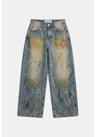 Kadın Kot Rengi Palazzo Fit T14t Özel Yıkama Tasarım Denim Jean Mavi