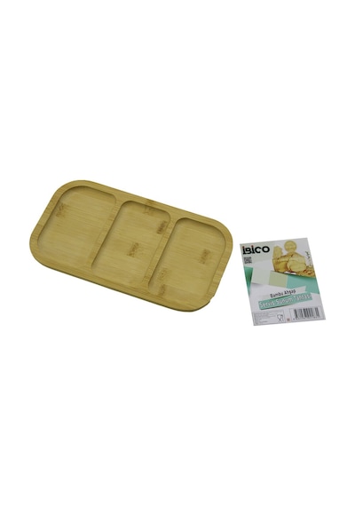 Dikdörtgen 3 Bölmeli 2+1 Ahşap Bambu Servis Sunum Tepsi - Tahtası 25 X 14 X 1.4cm 5492 Çr
