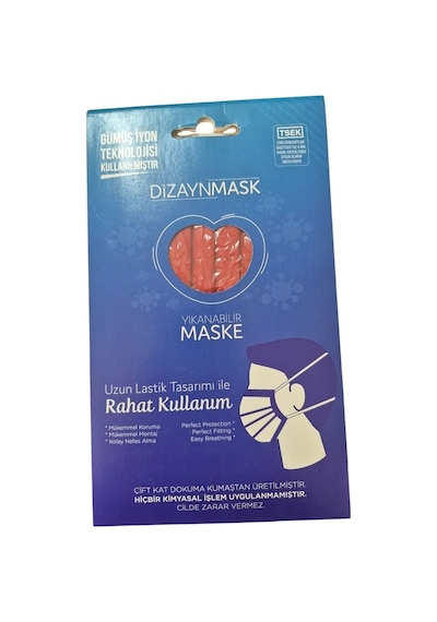 Dizaynmask Gümüş İyonlu Yıkanabilir Maske Kırmızı - L