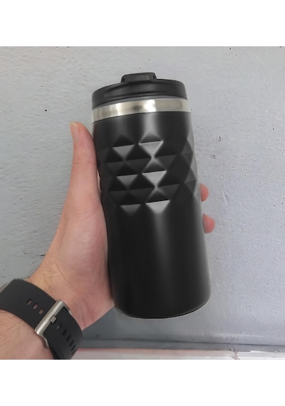 Geometrik Desenli Siyah Renk Termos Bardak 300ml