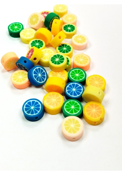 90 Adet 10 Mm Polimer Kil Fimo Boncuk Takı Bileklik + 5 Metre Misina Hediye - Yin Yang - Karışık - Limon
