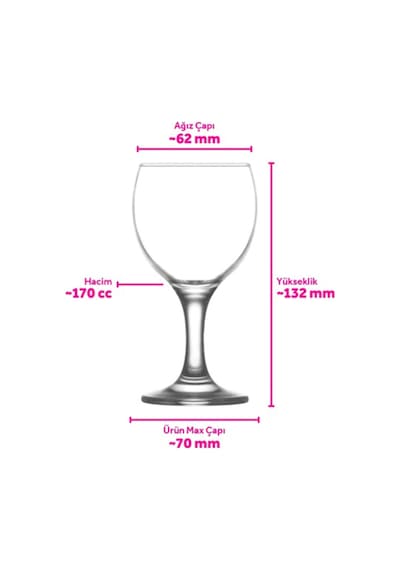 Lav Misket Cam Beyaz Şarap Kadehi 6'lı 170 ml Ayaklı (Meşrubat/Su Bardağı)
