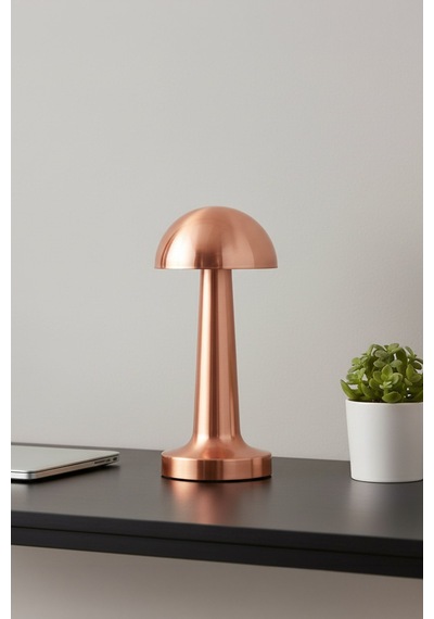 Mantar Masa Lambası Rose Bakırrenk Şarjlı Kablosuz Metal Masa Lambası, Dokunmatik Led Başucu Lambası Rose Gold