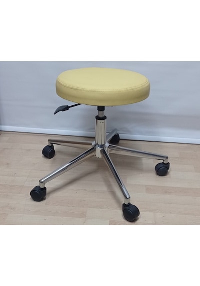Krom Yıldız Ayaklı Hekim Taburesi Sarı Outdoor Kumaş
