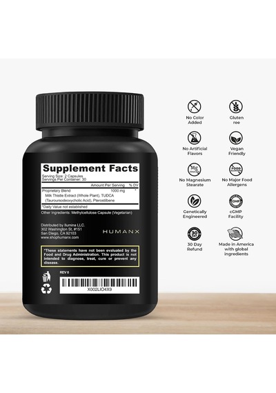 Humanx Store Tudca+ 1000mg Bile Salts Liver Support Gallbladder Cleanse Tauroursodeoxycholic 60 Caps