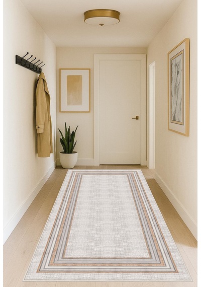 STY Home Krem Dijital Baskı Salon Halısı Kaymaz Tabanlı Yıkanabilir Halı Yolluk 515 Krem