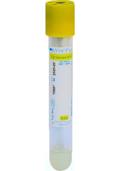 Vakumlu Kan Alma Tüpü Sarı Kapak 8.5 Ml 16x100 Mm 100 Adet