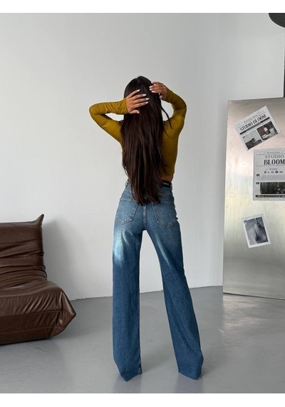 Yüksek Bel Wide-leg Jean Nehir Mavisi