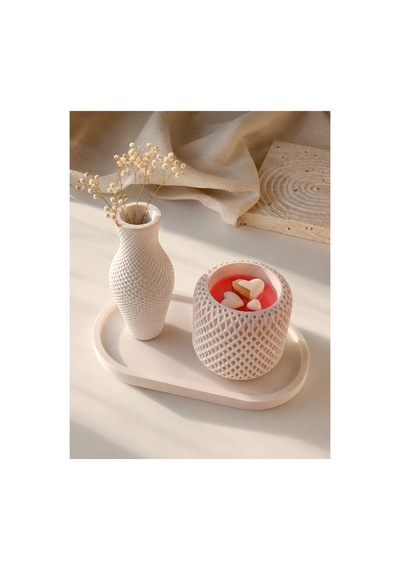 Taş Tozu Dekoratif Tepsi, Vazo Ve Mum Seti Modern Ev Dekoru & Hediyelik Beyaz - 902623519 Beyaz - 902623519