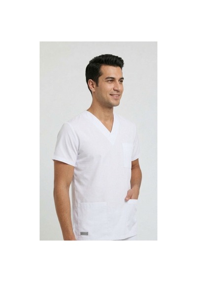 Tek Üst Beyaz Unisex Doktor Ve Hemşire Forması Scrubs Likralı Yarasa Kol