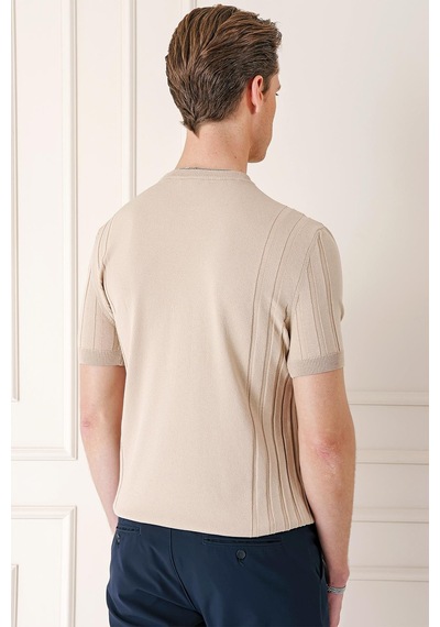 Efor Slim Fit Bisiklet Yaka Kısa Kol Bej Triko Tr 869 Bej