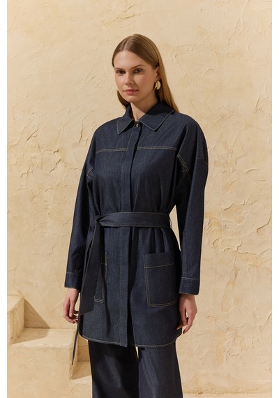 Aker Lacivert Yıkamalı Denim Tunik Lacivert Lacivert