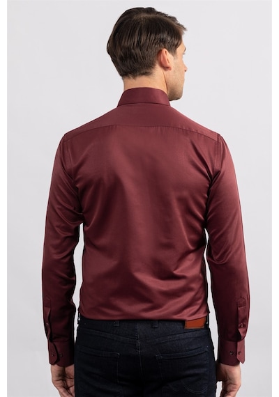 Tudors Modern Slim Fit Düz Saten Pamuklu Erkek Bordo Gömlek-23101-bordo Bordo