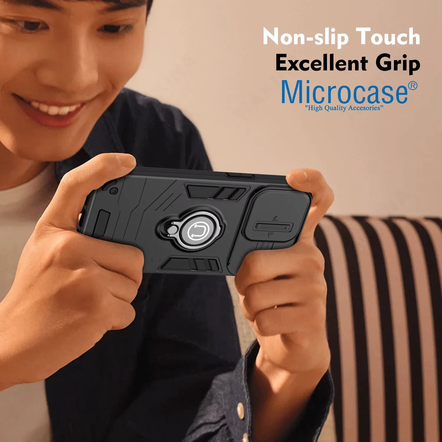 Microcase Infinix Note 50 / 50 Pro Kamera Kapaklı Yüzük Tutuculu Kılıf Al5355 Siyah