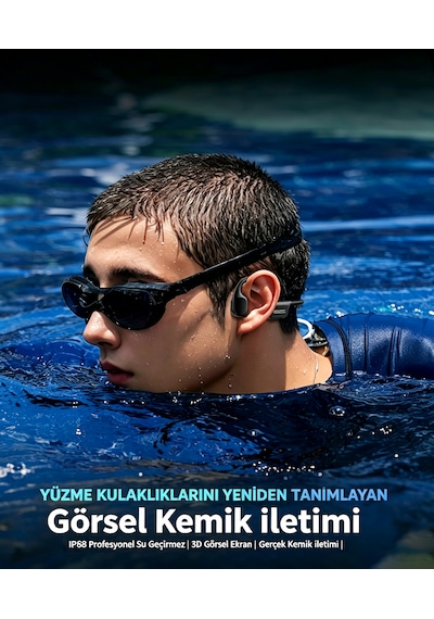 34g Hafif Kemik İletimli Kulaklık, 32gb Mp3/flac Desteği, Ipx8 Su Geçirmez, Spor Siyah