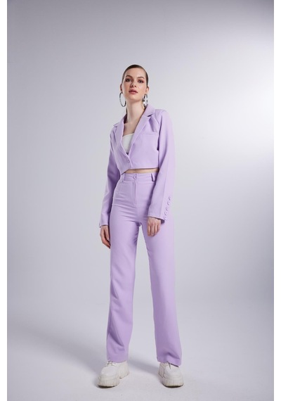 Holly Lolly Vatkalı Atlas Kumaş Crop Model Panky Ceket Lila