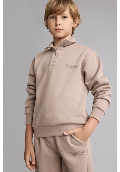 Defacto Yarım Fermuarlı Dik Yaka Vizon Erkek Çocuk Sweatshirt H9689a8/bn615