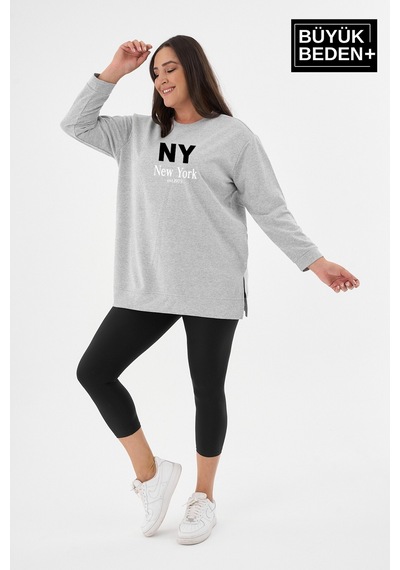 Süperlife Kadın Tunik Büyük Beden Ny Newyork Baskılı İnce Sweatshırt Spr26btk990-1 Grey Melange Süperlife Kadın Tunik Büyük Beden Ny Newyork Baskılı İnce Sweatshırt Spr26btk990-1 Grey Melange