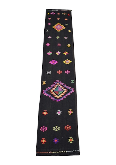 Zehra Abla Halı Yeni El Dokuması Siyah Bardız Erzurum Mini Yolluk Yün Kilim 7461 Çok Renkli