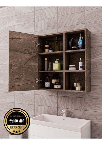 Tek Kapaklı Aynalı Banyo Dolabı Çok Amaçlı Banyo Dolabı Gri