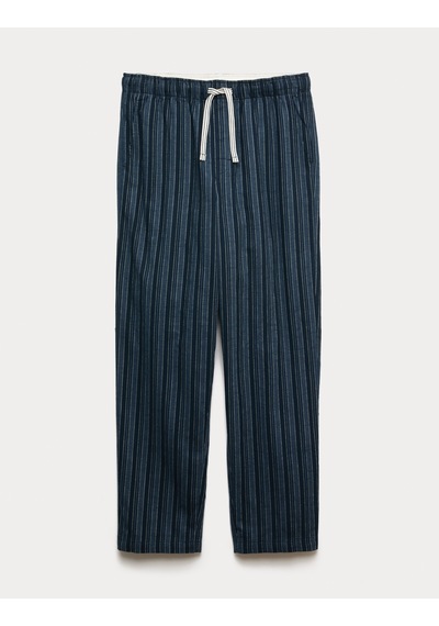 Marks & Spencer Saf Pamuklu Çizgili Pijama Altı T07005128 Lacivert