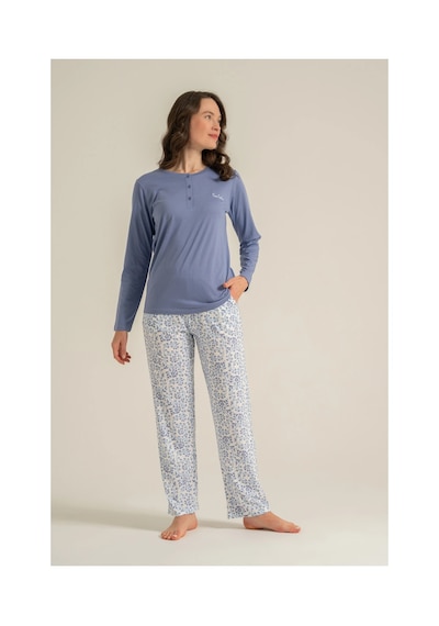 Angbutik Pierre Cardin Pc9270-x Kadın Uzun Kollu Pijama Takımı mavi